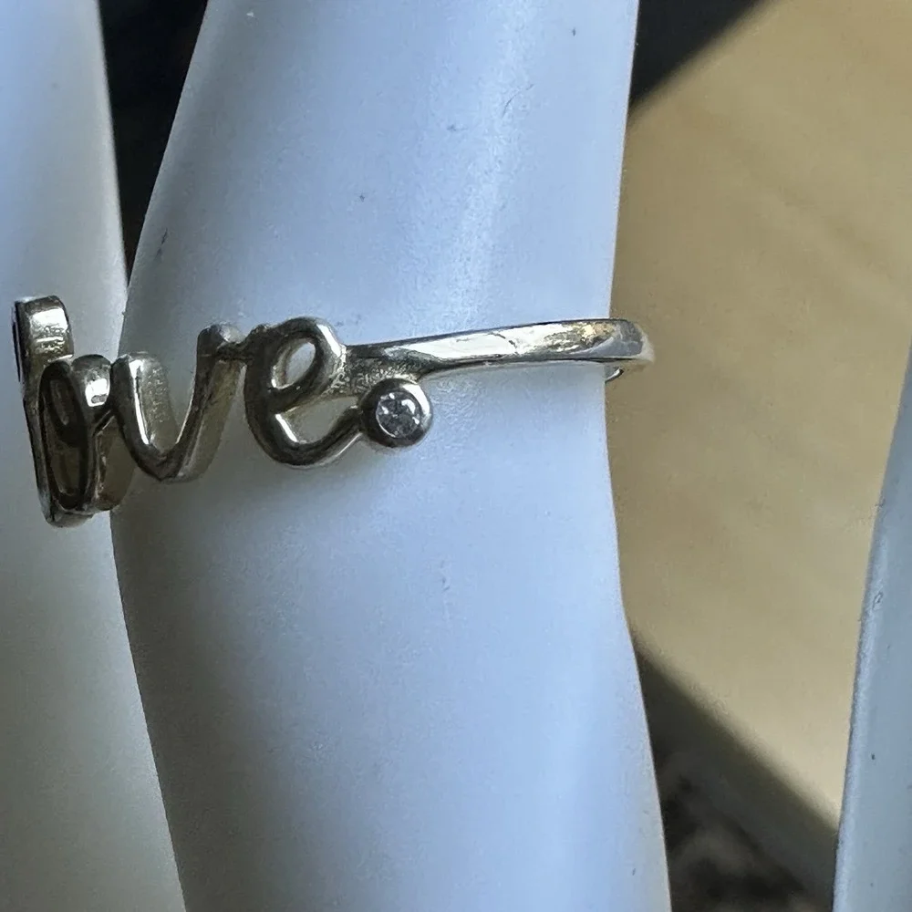 Vintage Accent Love Ring Size 7.25 Promise Gift Clear CZ Gem 925 Sterling 1.2g